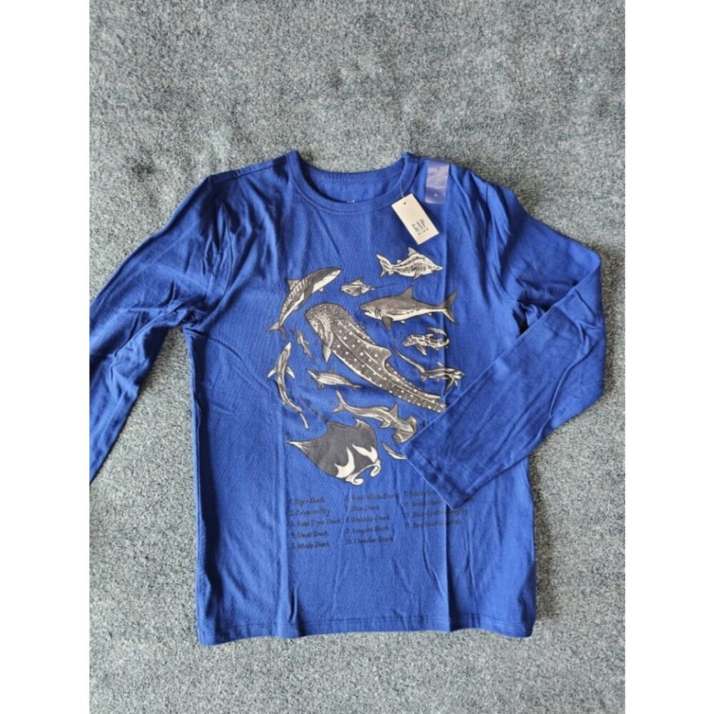 NWT GAP Kids Blue Shark Graphic Long Sleeve T-Shirt Size L